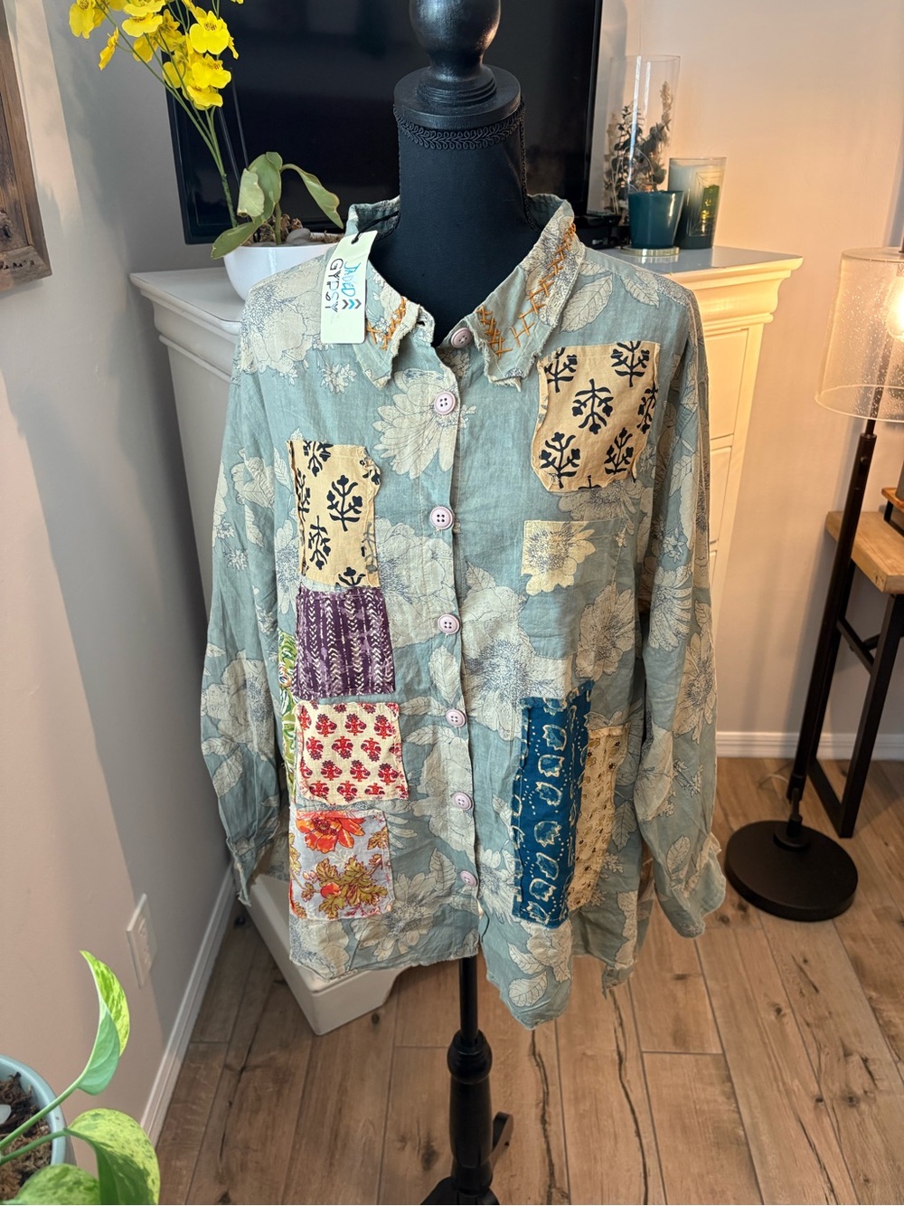 Jaded Gypsy NWT Patchwork Floral Button-Down Shirt, L/XL